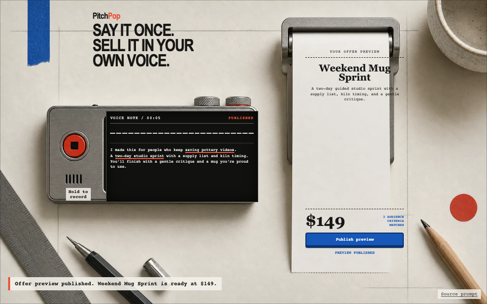 Landing Pages preview for Analog Voice-to-Offer Studio for Creators